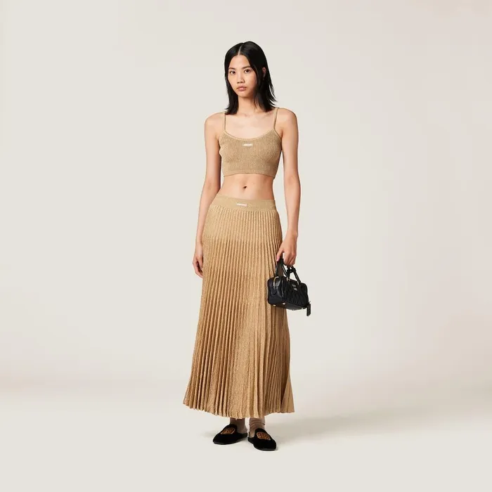 Women Knitwear Miu Miu Lam Top Gold Women Knitwear Miu Miu Lam Top Gold