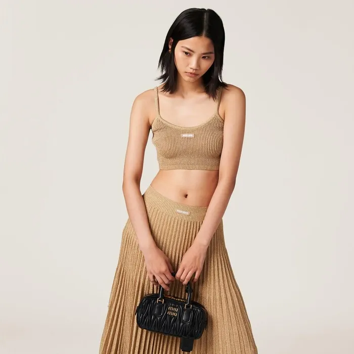 Women Knitwear Miu Miu Lam Top Gold Women Knitwear Miu Miu Lam Top Gold