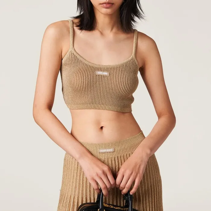Women Knitwear Miu Miu Lam Top Gold Women Knitwear Miu Miu Lam Top Gold