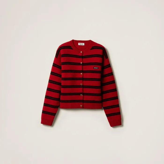 Women Knitwear Miu Miu Shetland Knit Cardigan Redblack