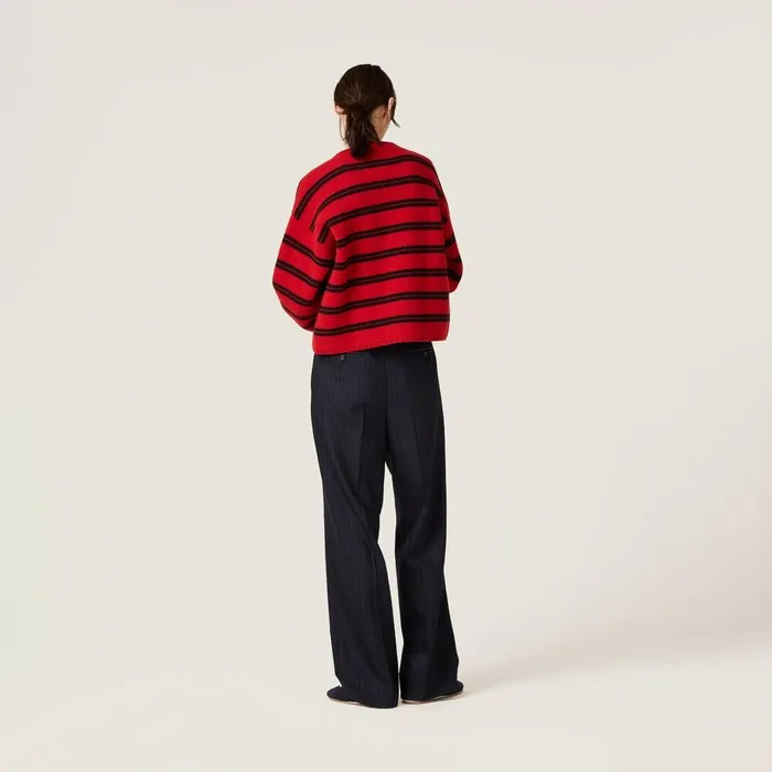 Women Knitwear Miu Miu Shetland Knit Cardigan Redblack Women Knitwear Miu Miu Shetland Knit Cardigan Redblack