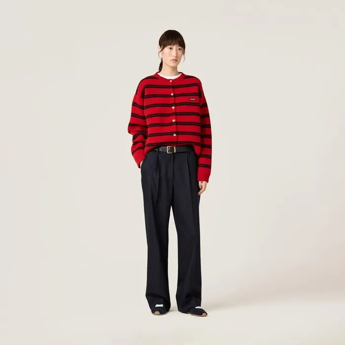 Women Knitwear Miu Miu Shetland Knit Cardigan Redblack Women Knitwear Miu Miu Shetland Knit Cardigan Redblack