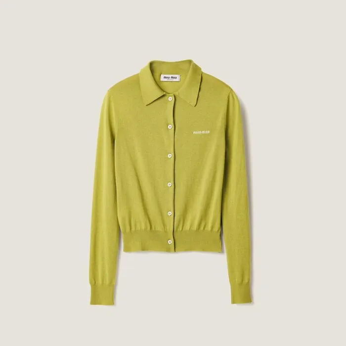 Women Knitwear Miu Miu Silk And Cashmere Cardigan Pistachio Green