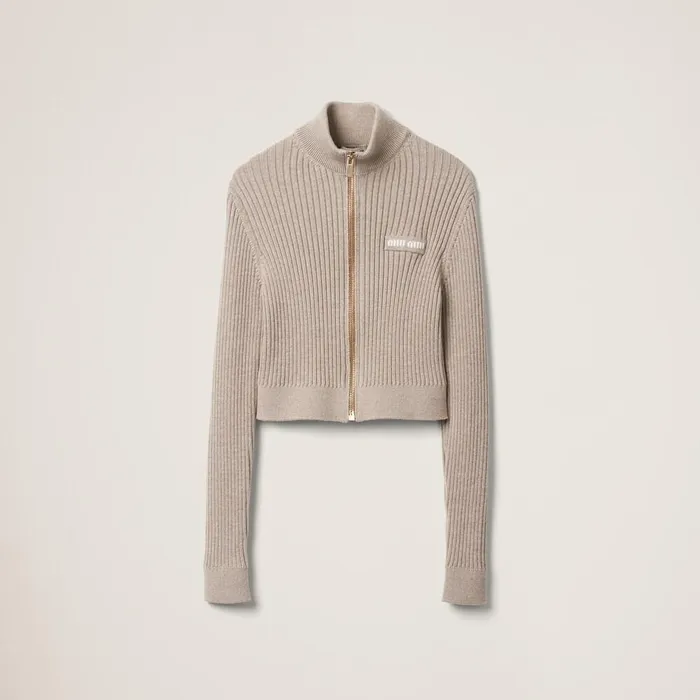 Women Knitwear Miu Miu Wool Knit Cardigan Limestone