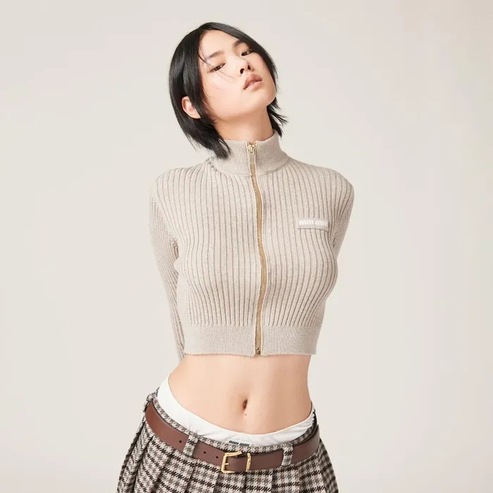 Women Knitwear Miu Miu Wool Knit Cardigan Limestone Women Knitwear Miu Miu Wool Knit Cardigan Limestone