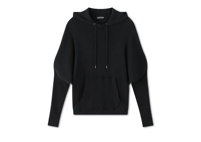 Women Knitwear Tom Ford Stretch Cashmere Rib Hooded Knit Black