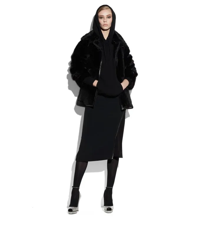 Women Knitwear Tom Ford Stretch Cashmere Rib Hooded Knit Black