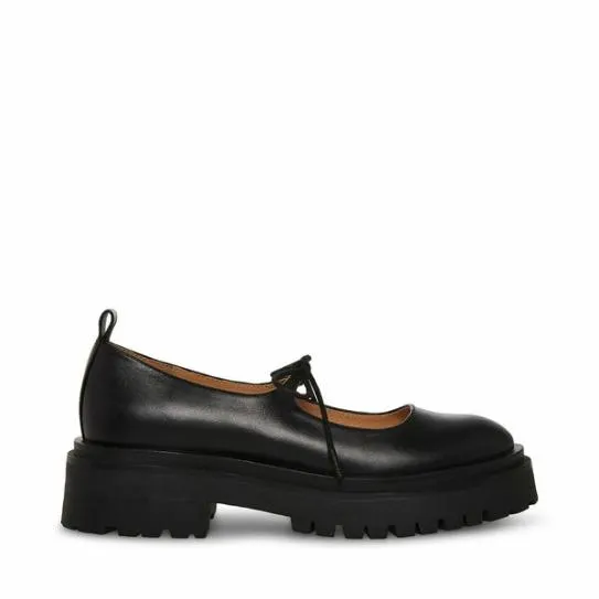 Women LANDON BLACK LEATHER Black Leather Steve Madden Loafers and Flats