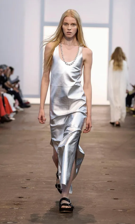 Women Leathers Gabriela Hearst Ellson Dress In Silver Metallic Nappa Leather