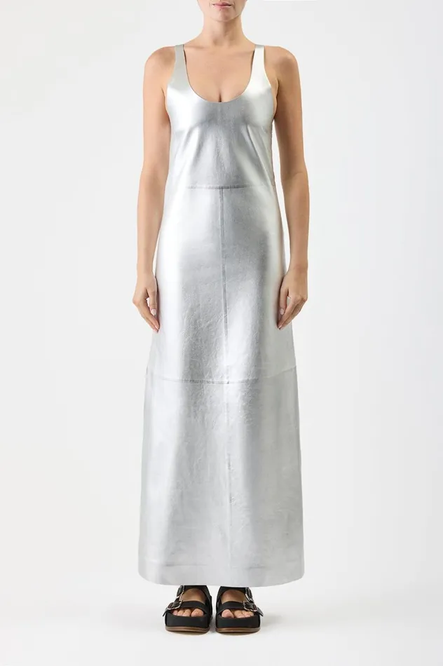 Women Leathers Gabriela Hearst Ellson Dress In Silver Metallic Nappa Leather