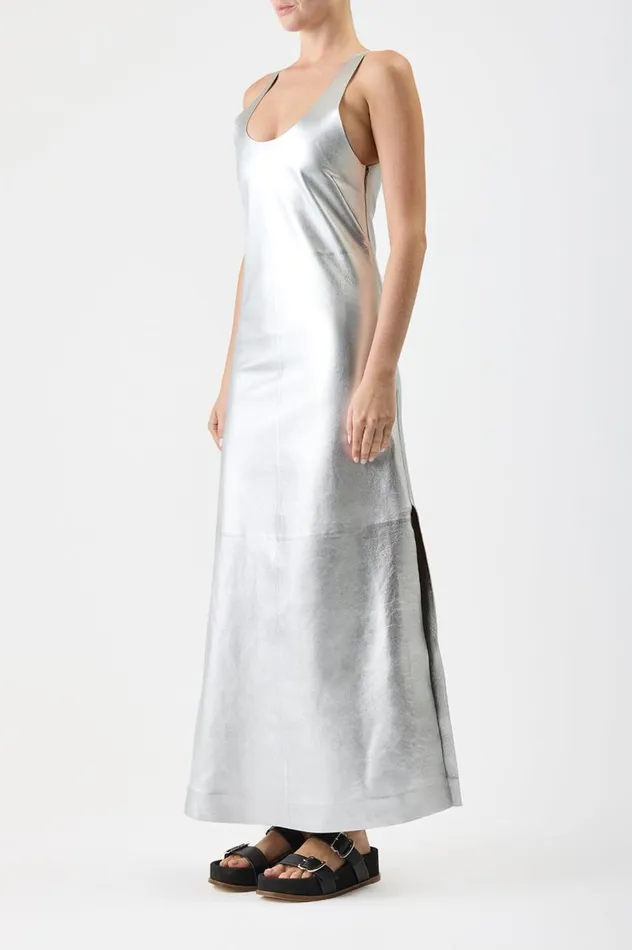 Women Leathers Gabriela Hearst Ellson Dress In Silver Metallic Nappa Leather