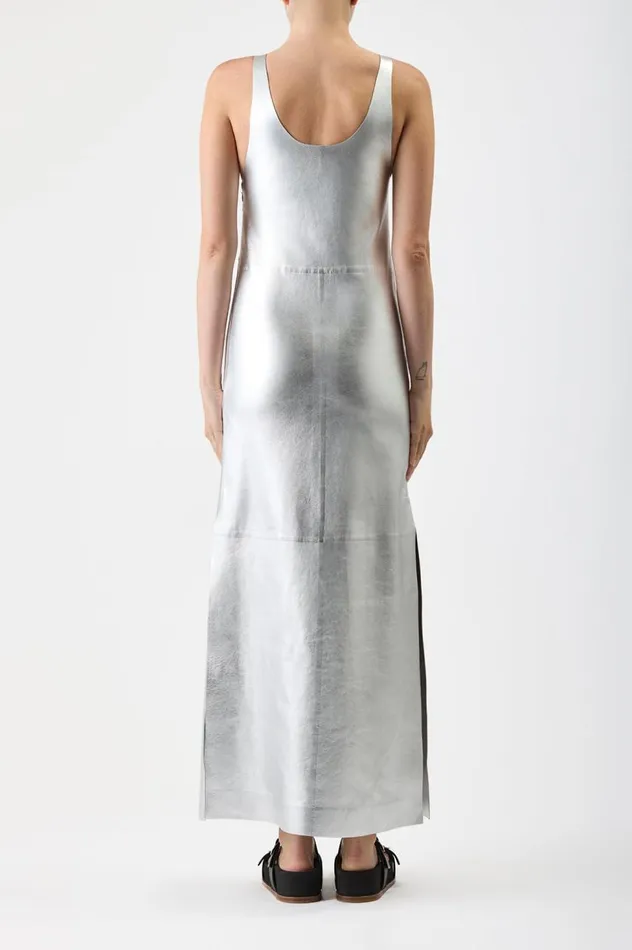 Women Leathers Gabriela Hearst Ellson Dress In Silver Metallic Nappa Leather