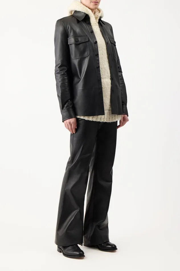Women Leathers Gabriela Hearst John Austin Overshirt In Black Nappa Leather