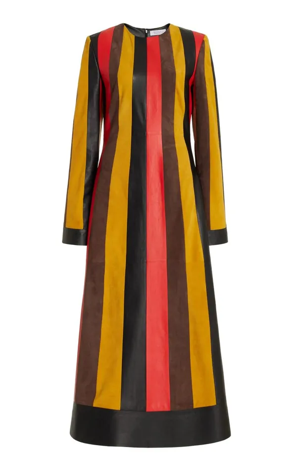 Women Leathers Gabriela Hearst Taylor Dress In Multi Striped Leather and Suede