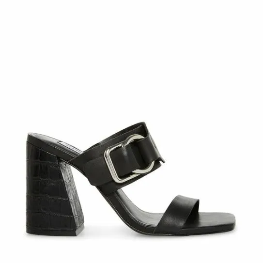Women LEDA BLACK LEATHER Black Leather Steve Madden Heels