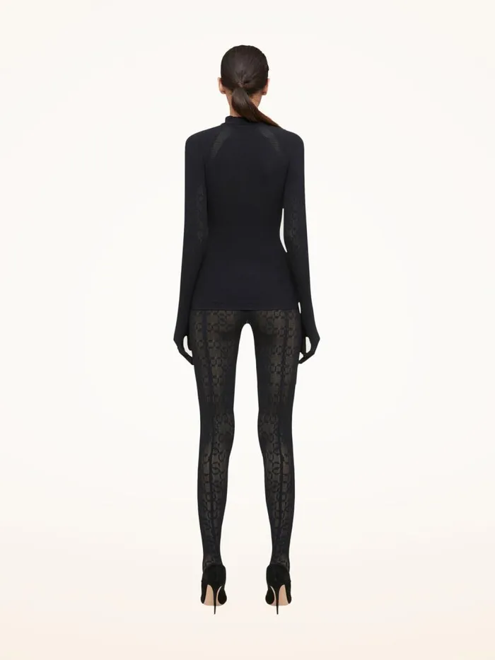 Women Leggings and Bikers Wolford Intricate Sheer Pattern Leggings Black
