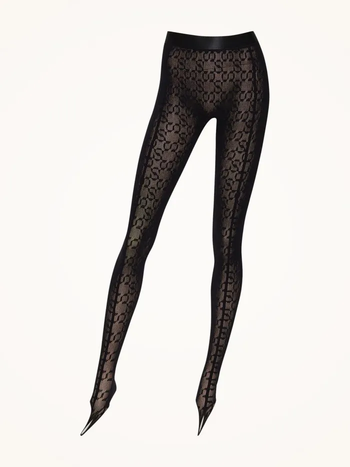 Women Leggings and Bikers Wolford Intricate Sheer Pattern Leggings Black