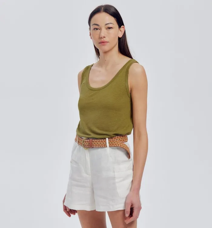 Women Linen Blend Top 8211 Chestnut Brown Promod Tops