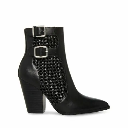 Women LIZ BLACK LEATHER Black Leather Steve Madden Boots and Booties
