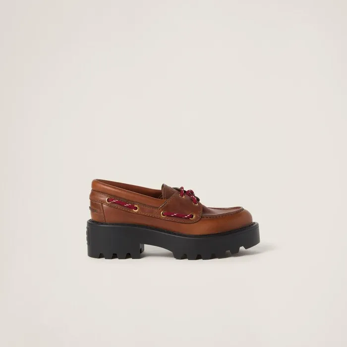 Women Loafers And LaceUps Miu Miu Leather Loafers Cognac Women Loafers And LaceUps Miu Miu Leather Loafers Cognac