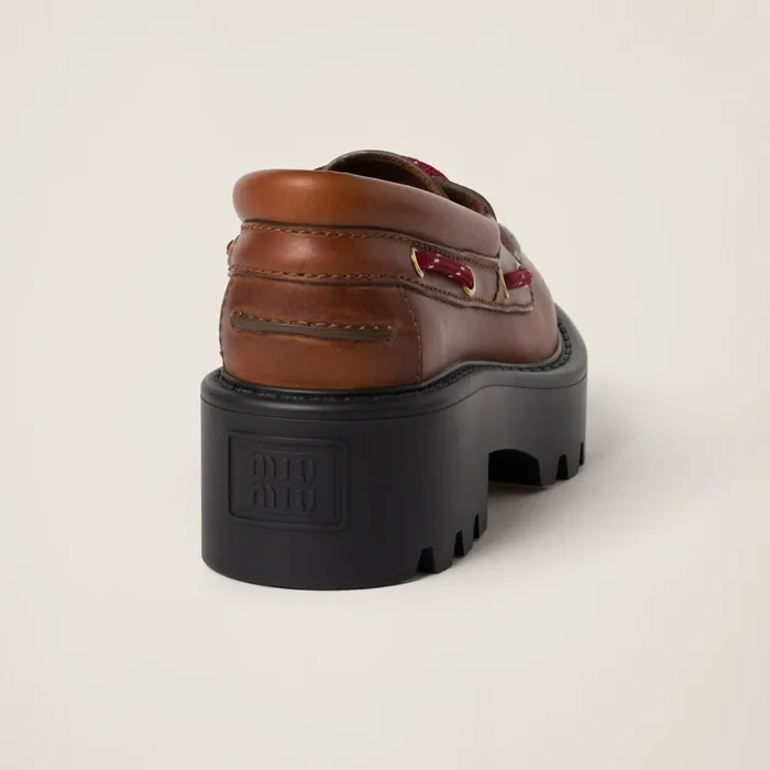 Women Loafers And LaceUps Miu Miu Leather Loafers Cognac Women Loafers And LaceUps Miu Miu Leather Loafers Cognac