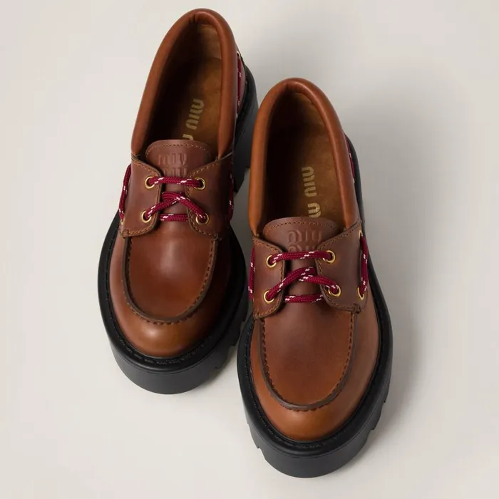 Women Loafers And LaceUps Miu Miu Leather Loafers Cognac Women Loafers And LaceUps Miu Miu Leather Loafers Cognac