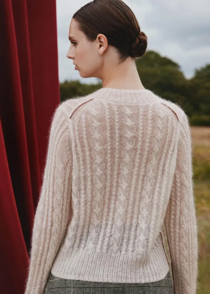 Women Lofty Cable High VNeck Sweater Creamconker MEEM