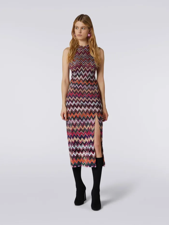 Women Long Dress Chevron With American Neckline In Viscose With Lurex Multicoloured Missoni Dresses Women Long Dress Chevron With American Neckline In Viscose With Lurex Multicoloured Missoni Dresses