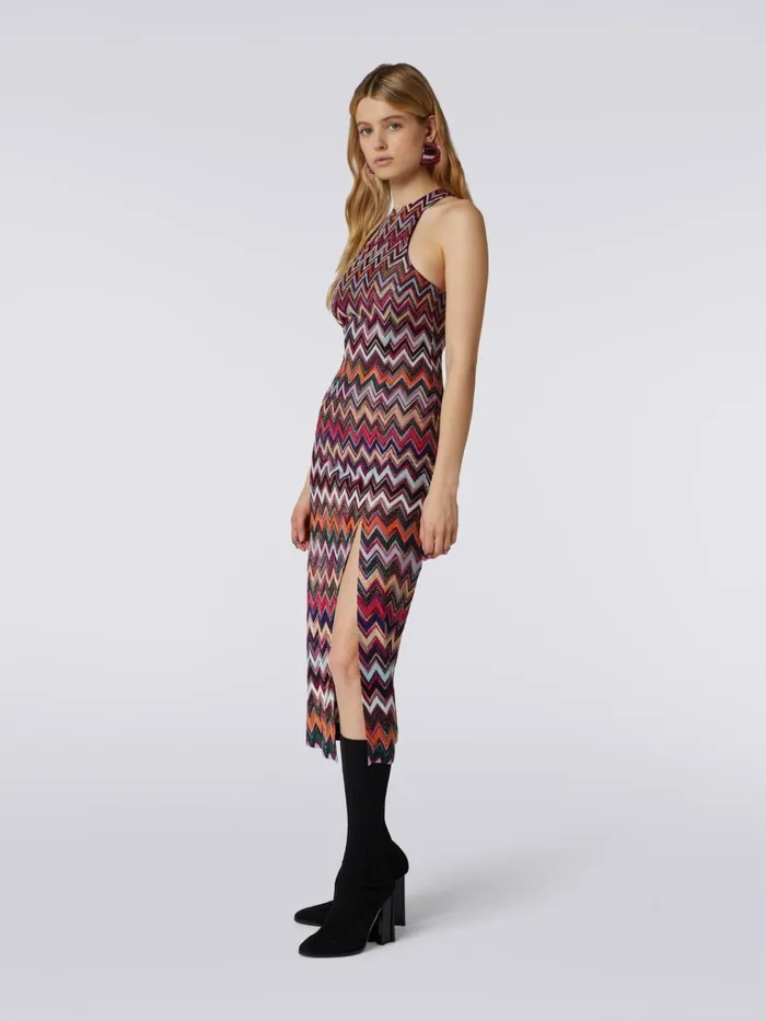 Women Long Dress Chevron With American Neckline In Viscose With Lurex Multicoloured Missoni Dresses Women Long Dress Chevron With American Neckline In Viscose With Lurex Multicoloured Missoni Dresses