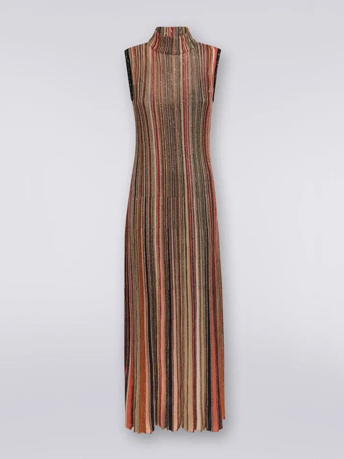Women Long Dress In Vertical Striped Knit With Sequins Multicoloured Missoni Dresses