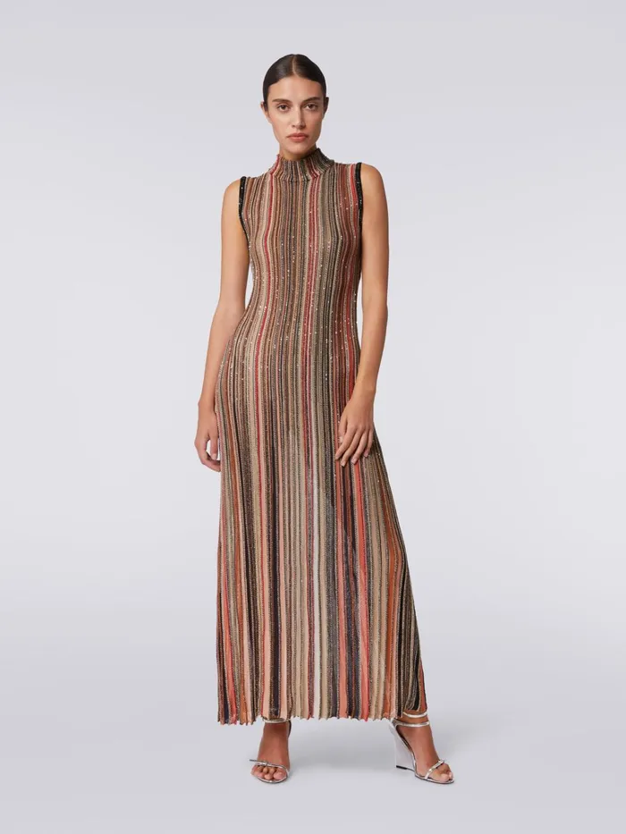 Women Long Dress In Vertical Striped Knit With Sequins Multicoloured Missoni Dresses