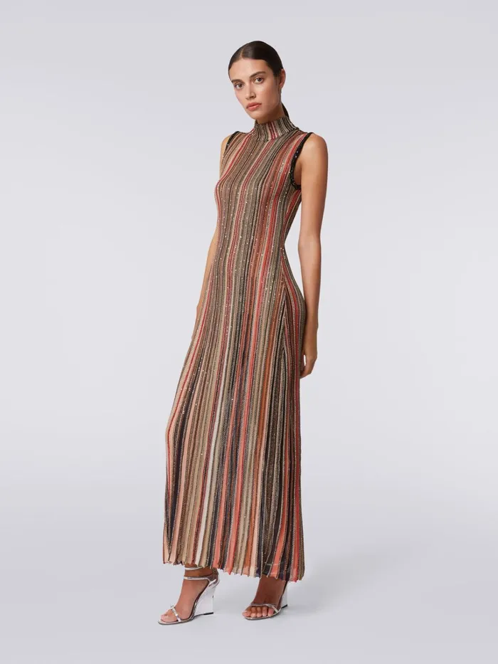 Women Long Dress In Vertical Striped Knit With Sequins Multicoloured Missoni Dresses
