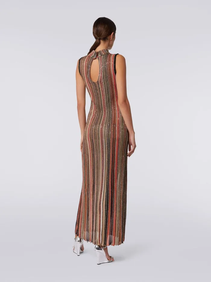 Women Long Dress In Vertical Striped Knit With Sequins Multicoloured Missoni Dresses