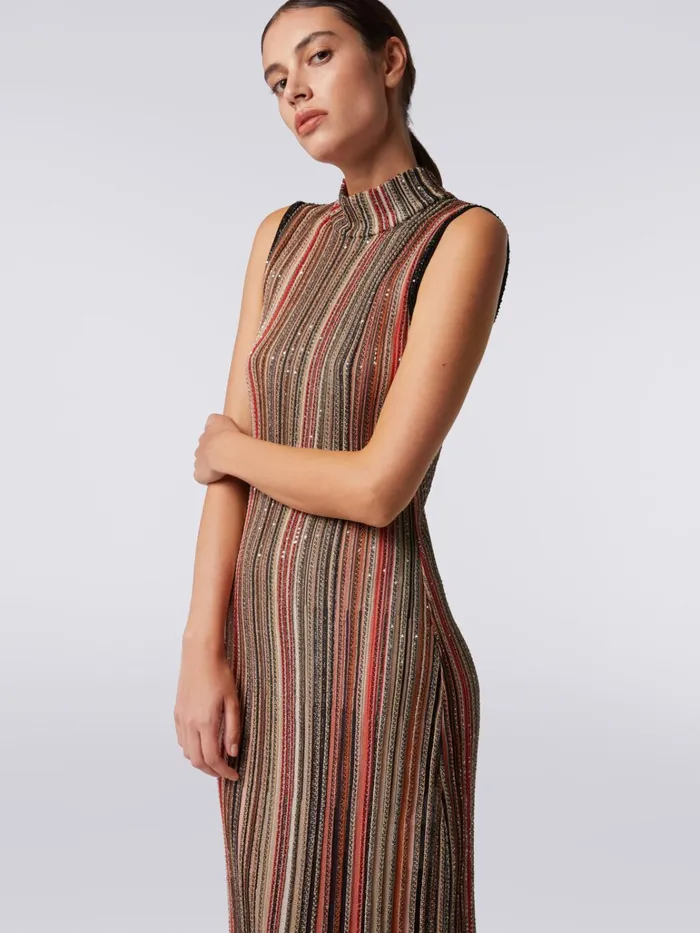 Women Long Dress In Vertical Striped Knit With Sequins Multicoloured Missoni Dresses