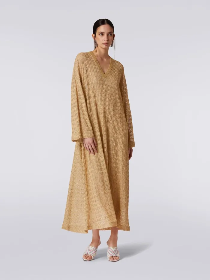 Women Long LaceEffect Kaftan With Lam Ochre and Yellow Lam Missoni Dresses