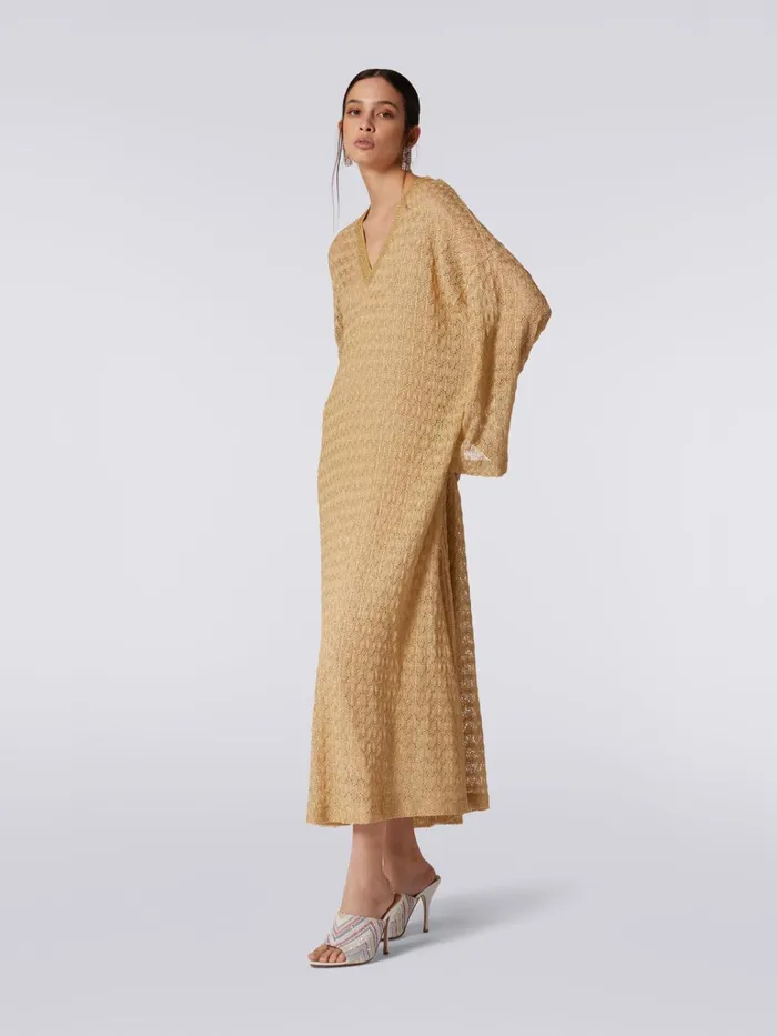 Women Long LaceEffect Kaftan With Lam Ochre and Yellow Lam Missoni Dresses