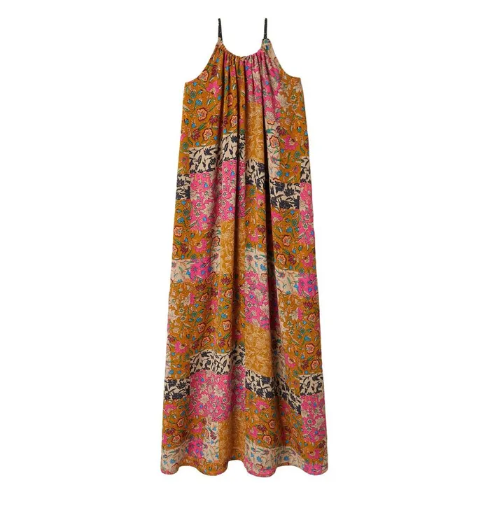 Women Long Patterned Dress 8211 Ochre Print Promod Dresses Women Long Patterned Dress 8211 Ochre Print Promod Dresses