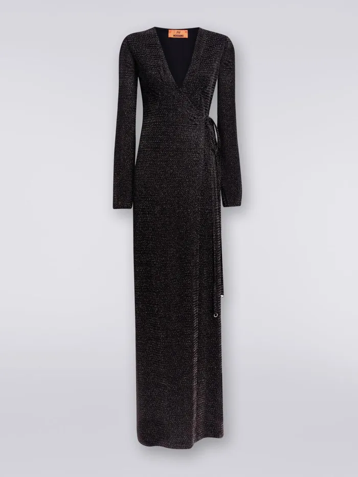 Women Long VNeck Dress In Lam Viscose Black Missoni Dresses