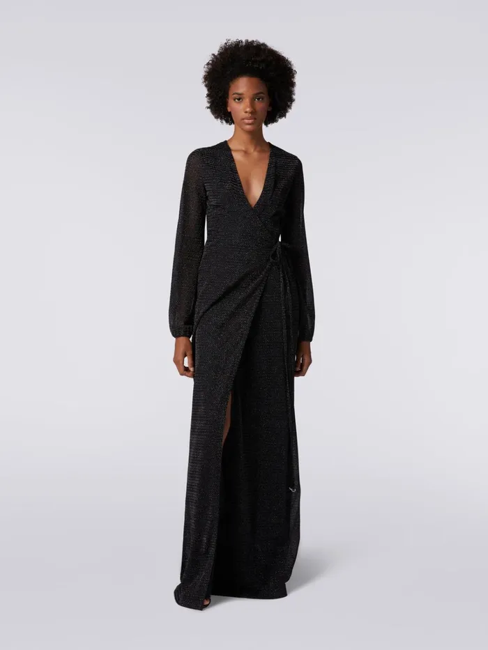 Women Long VNeck Dress In Lam Viscose Black Missoni Dresses