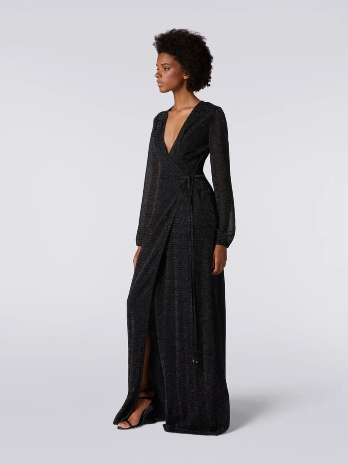 Women Long VNeck Dress In Lam Viscose Black Missoni Dresses