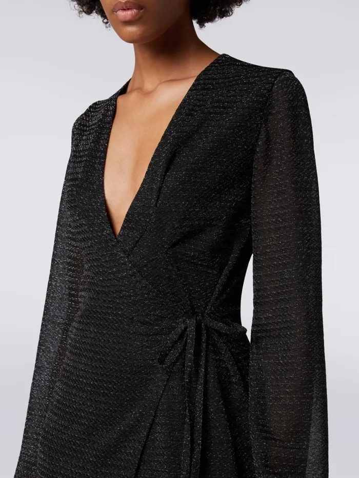 Women Long VNeck Dress In Lam Viscose Black Missoni Dresses