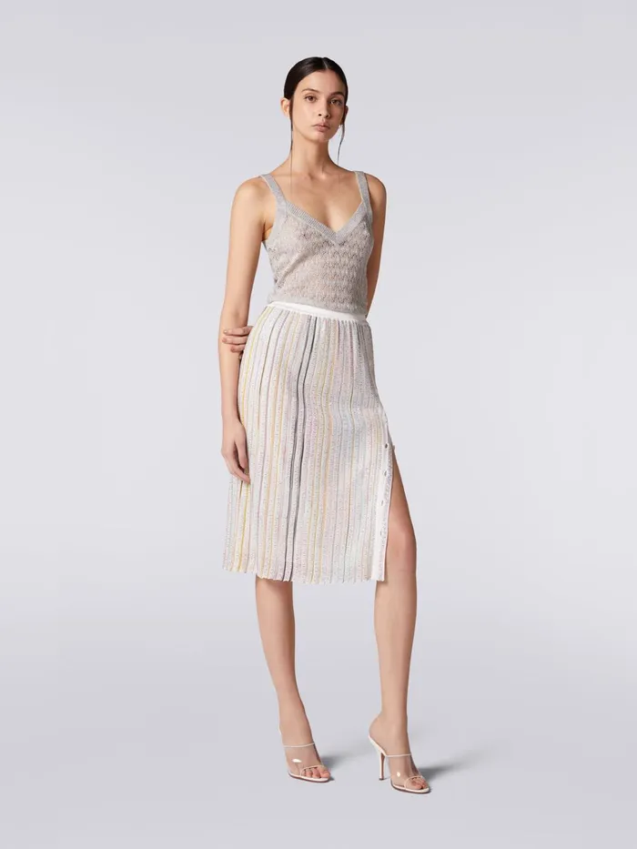 Women Longuette Skirt With Side Buttoning White and Multicoloured Missoni Skirts