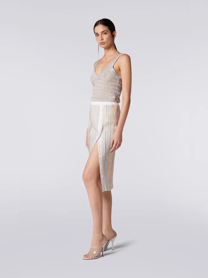 Women Longuette Skirt With Side Buttoning White and Multicoloured Missoni Skirts