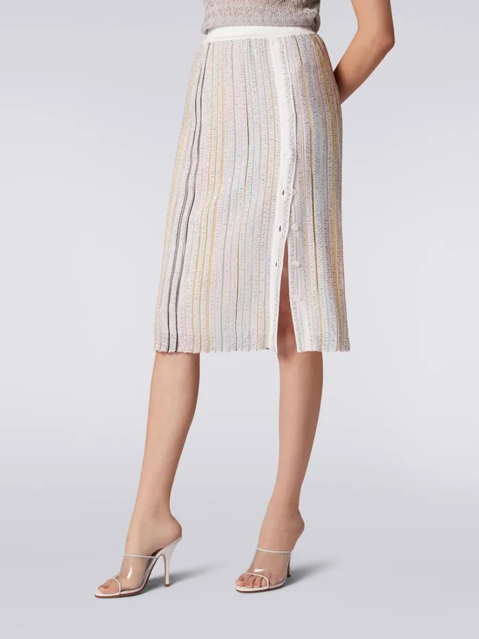 Women Longuette Skirt With Side Buttoning White and Multicoloured Missoni Skirts