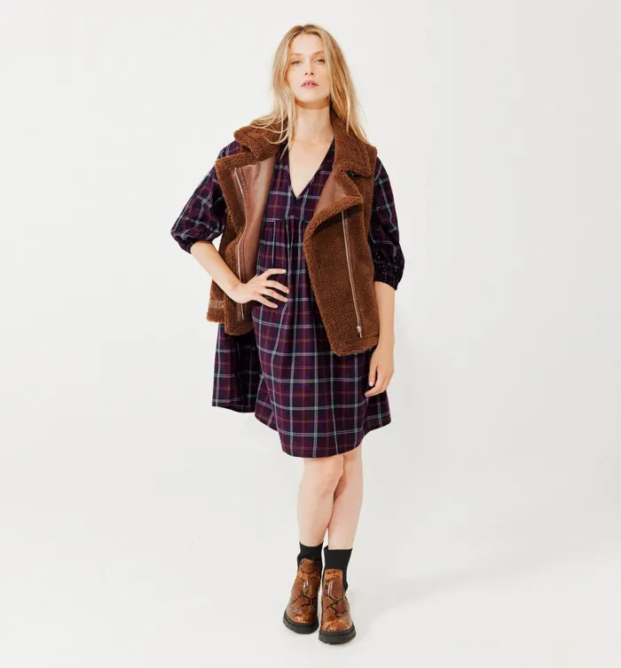 Women Loose Checked Dress 8211 Navy Blue Checks Promod Dresses