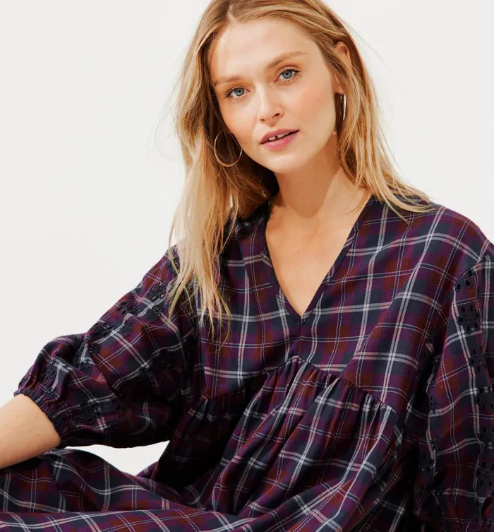 Women Loose Checked Dress 8211 Navy Blue Checks Promod Dresses Women Loose Checked Dress 8211 Navy Blue Checks Promod Dresses