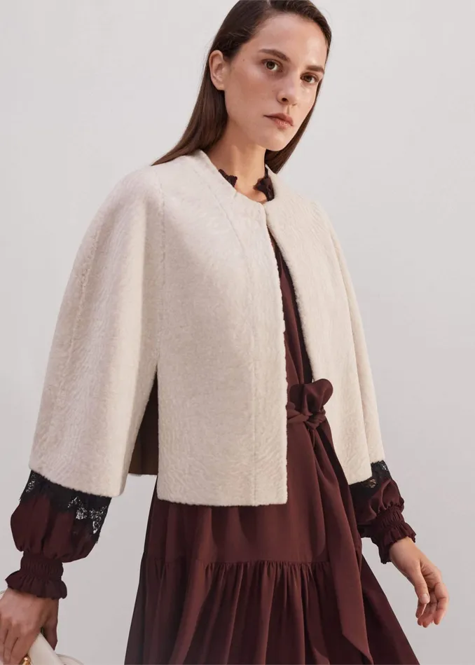 Women Luxe Shearling Cape Neutral MEEM