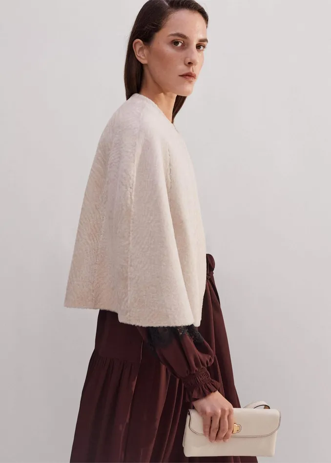 Women Luxe Shearling Cape Neutral MEEM