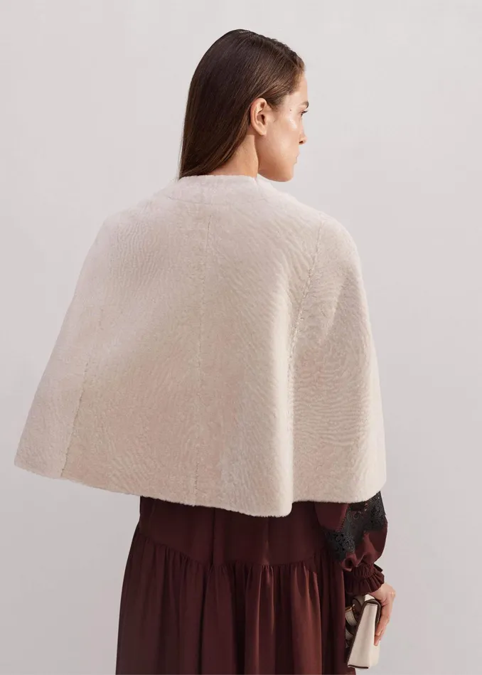 Women Luxe Shearling Cape Neutral MEEM