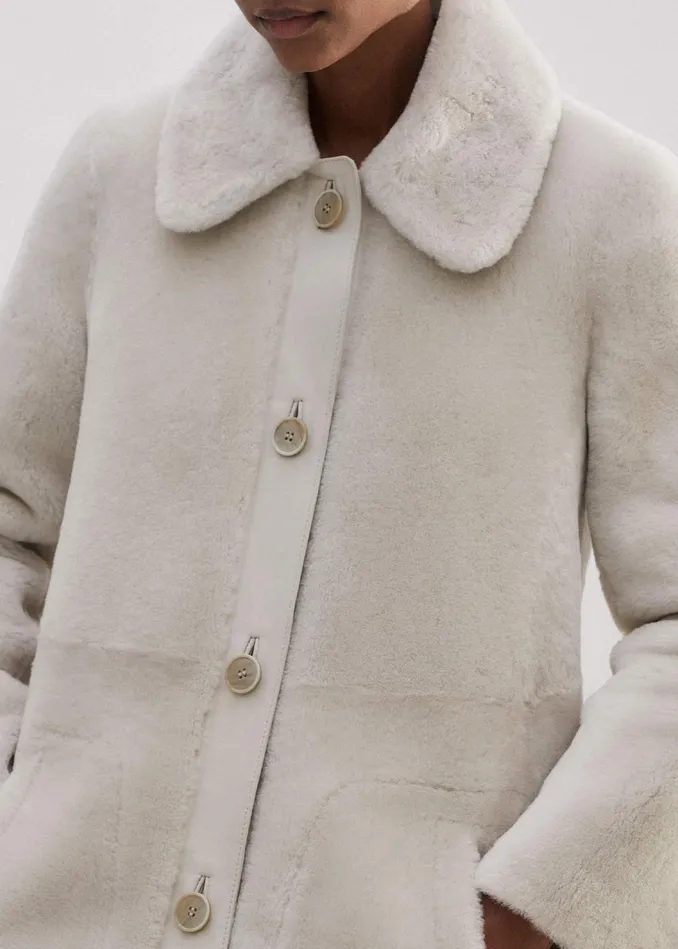 Women Luxe Shearling LeatherMix Swing Coat Natural MEEM